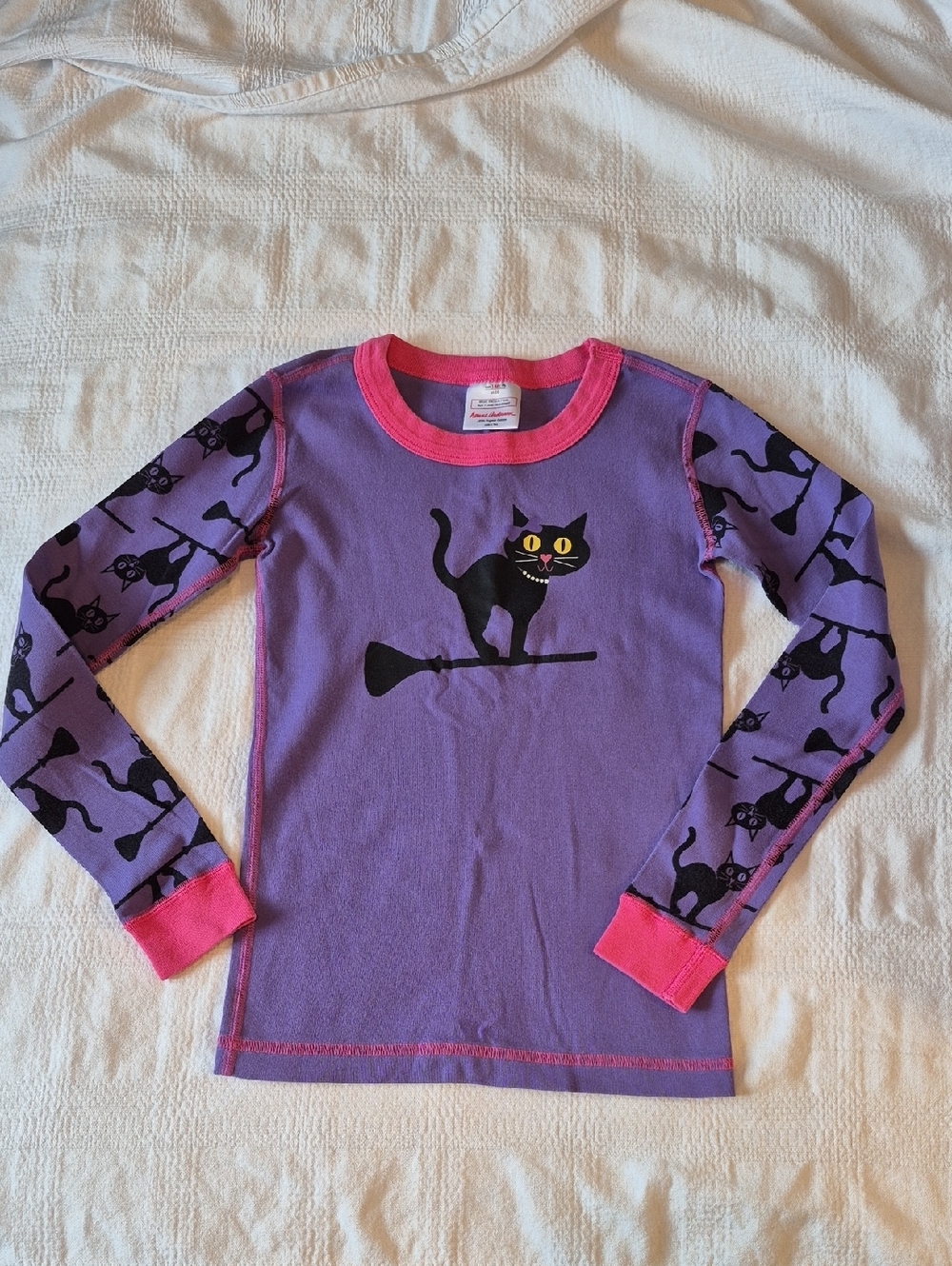 Hanna Andersson girls size 140 or 10 purple & black cat design pajama top VGUC